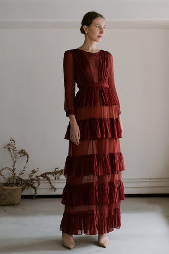 Leanne Marshall - Red Silk Chiffon Gown
