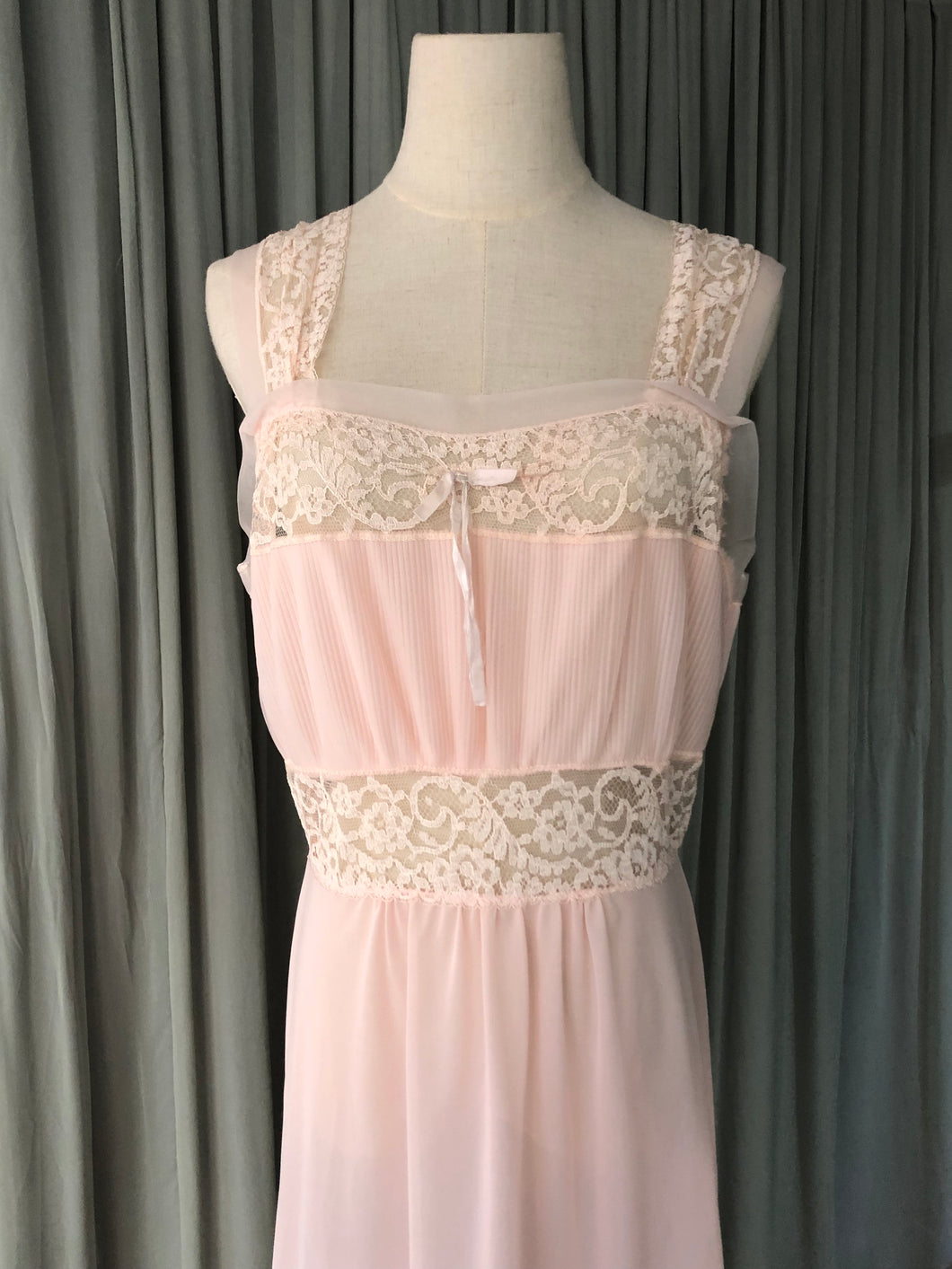 Pink Long Nylon Night Gown Pleated Bodice The Wed Genie Pink Long Nylon Night Gown Pleated Bodice The Wed Genie