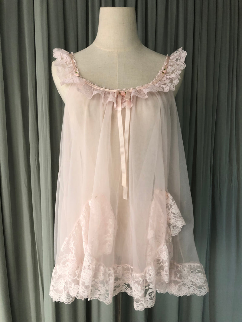 Night Dress Vintage Chiffon Babydoll Nighties 1960s Pink Chiffon