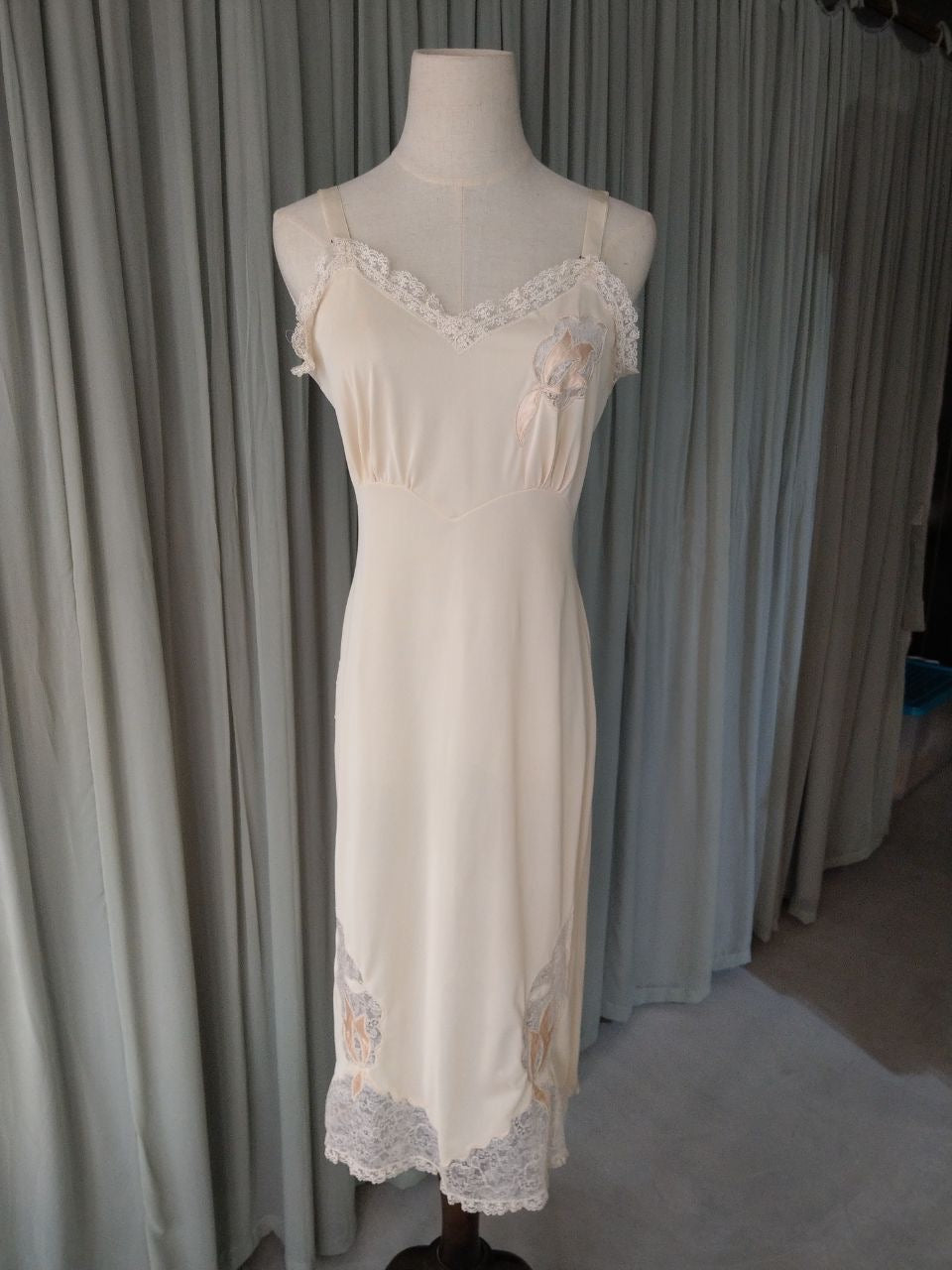 1960s nude lace slip with satin flowers